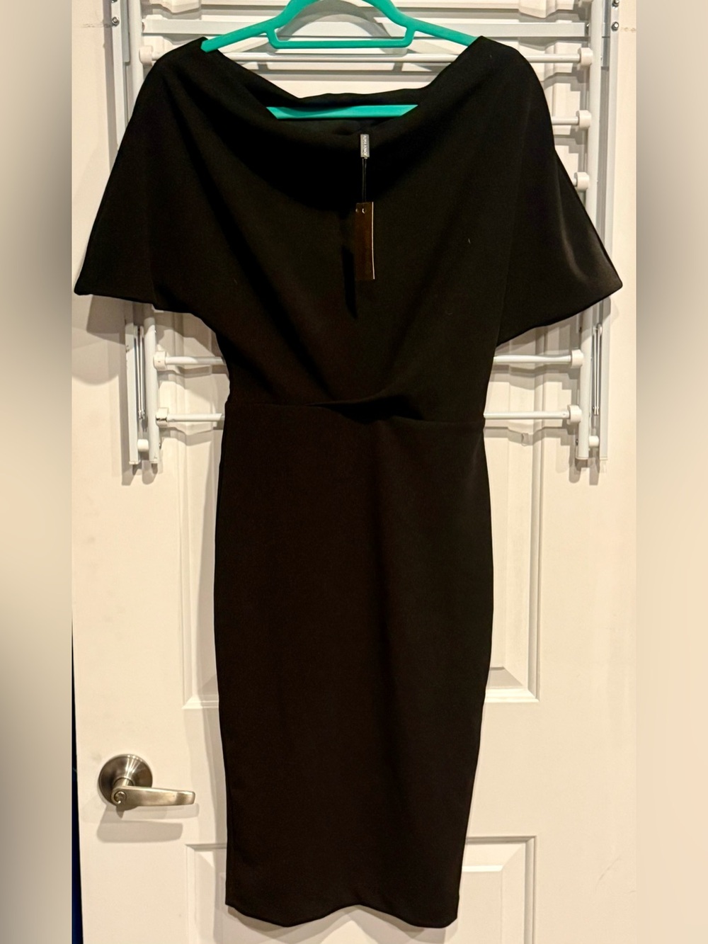 Alexia Admor Black Midi Dress with Draped Cape Sleeves